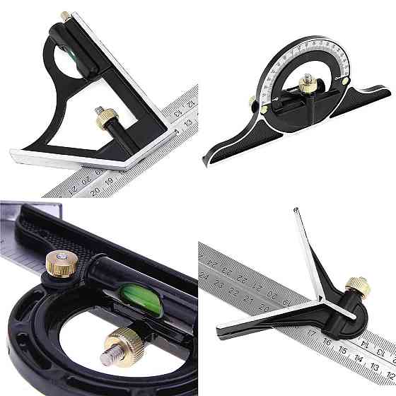 Будівельний кутомір 3в1 з транспортиром і рівнем складний металевий кутник 300мм Київ