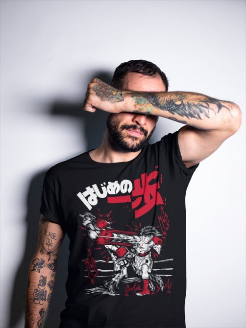 Футболка для мальчика аниме Хаджиме Но Іппо Камогава оверсайз (рост от 165 до 180 ) Черний AnimeJ0470m Днепр - изображение 3