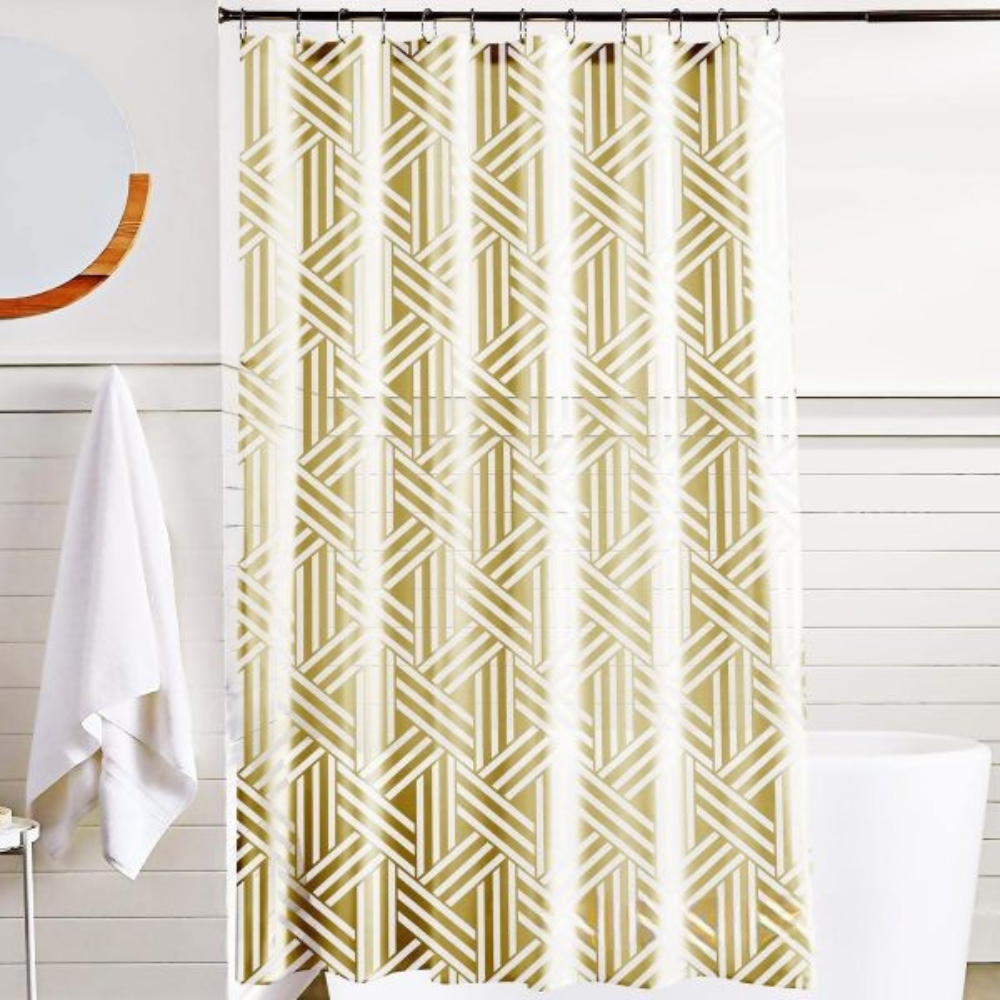 Шторка для ванной и душа 180x180 см,штора для ванной с крючками,прозрачно-белая с золотистистым принтом Каменец-Подольский - изображение 1