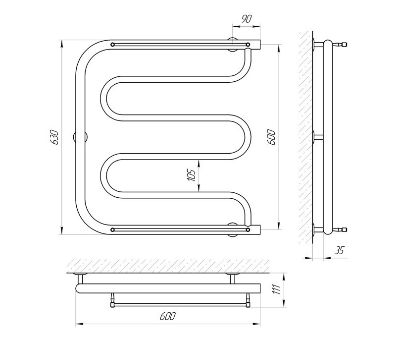 Водяной полотенцесушитель Laris Фокстрот П 600Х600 Киев - изображение 4