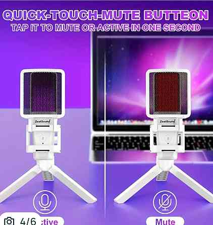 Настольный USB-микрофон ZealSound A68 (RGB, шумоподавление, 96 кГц) Харьков