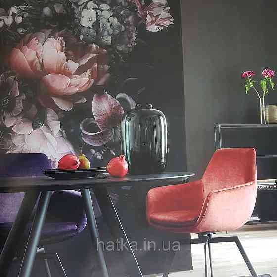 Шпалери вінілові на флізелін Marburg New Spirit панно 2.12х2.7 м квіти рожеві, бузкові на чорному Київ