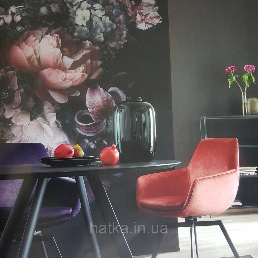 Шпалери вінілові на флізелін Marburg New Spirit панно 2.12х2.7 м квіти рожеві, бузкові на чорному Київ - фото 1