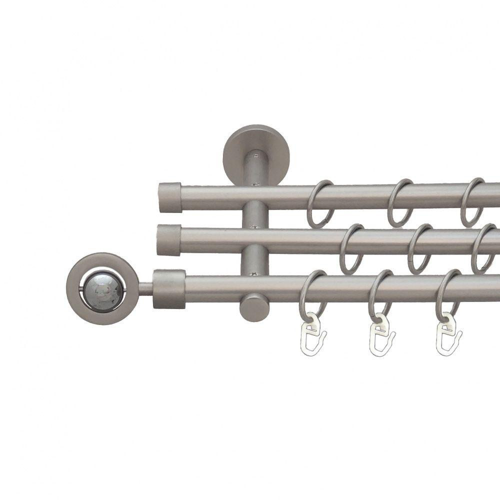 Карниз Orvit Пополо Комбінований металевий трирядний циліндр (20 см) гладка труба кільце металеве Сатин 16\16\16 мм 200 см Львів - фото 1