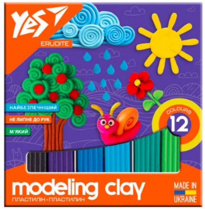 Пластилін 12 кол. 240 г "Yes" Erudite, 540560, шт Київ - фото 1
