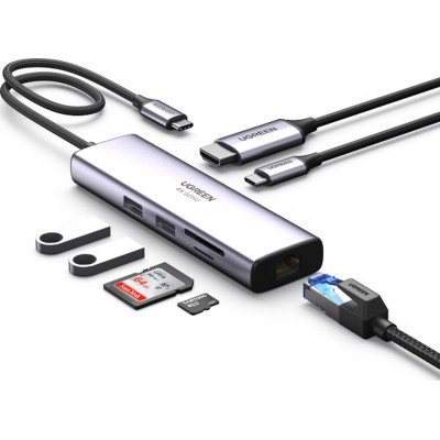 Концентратор Ugreen USB3.1 Type-C to HDMI/USB 3.0x2/RJ45/SD/TF/PD 100W CM512 (60515) Вінниця - фото 9