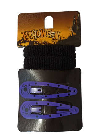 Набір 2 шпильки фіолетові та 2 резинки для волос на Хелловін чорний Київ