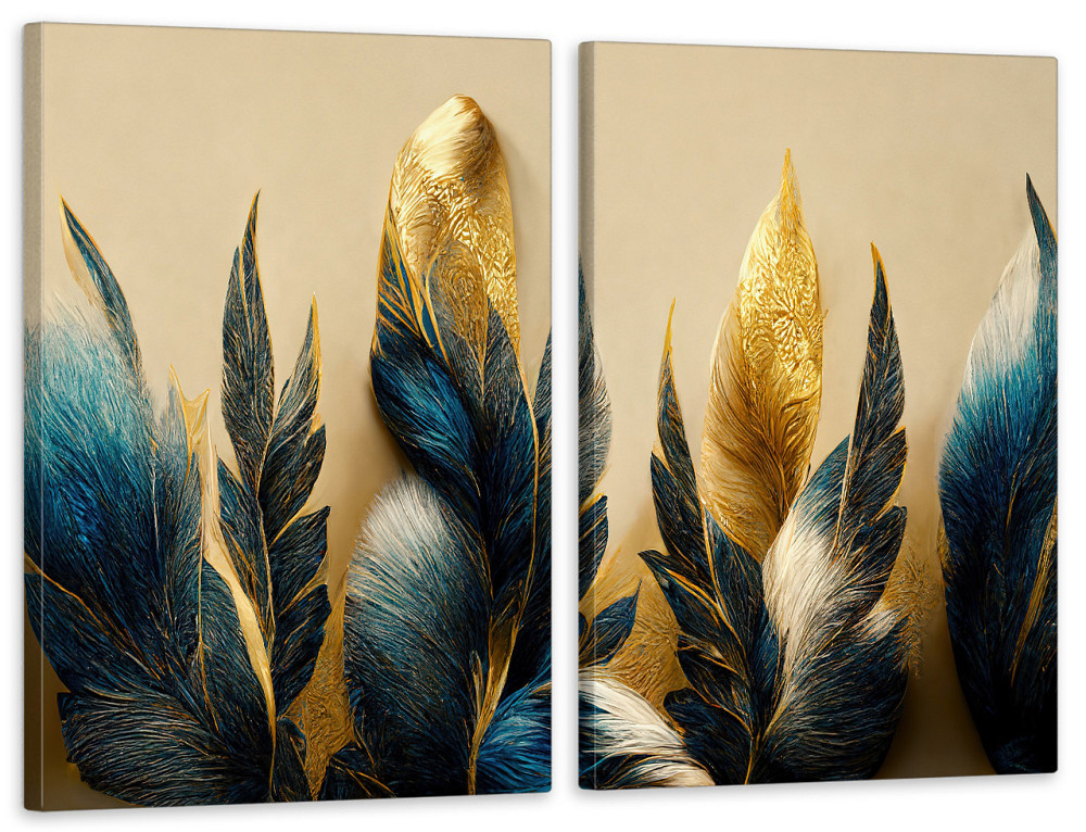 Модульная картина в гостиную / спальню Синьо-золоті пір'я   TLV-2_146 Киев - изображение 1