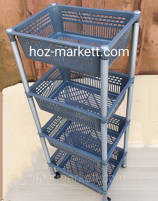 Полочка на колесиках пластиковая для ванны и кухни  4 яруса. Полка серая Харьков - изображение 4