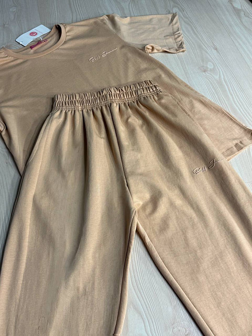 Костюм женский CAPPITONE 101213 футболка оверсайз и брюки джоггеры с надписью бежевый, бежевый, M Киев - изображение 15