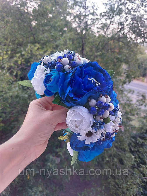 Ободок обруч з квітами "Піони великий жовто-синій" Кривий Ріг - фото 7