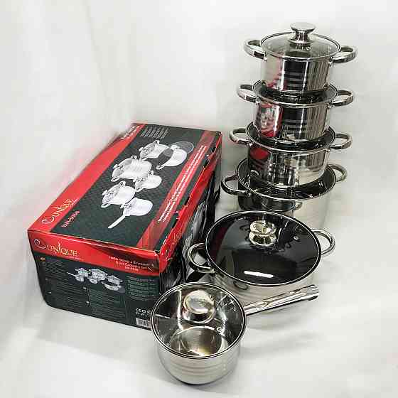 Хороший набір каструль UNIQUE UN-5036 12 шт, Каструлі посуд для електричних плит, Каструлі з кришками WJ-80 Івано-Франківськ