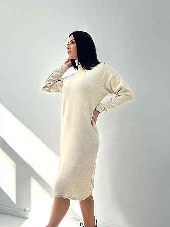 Тепле ангорове плаття міді з високим коміром "Amina" оптом | Норма Бежевий, 42-44 Київ