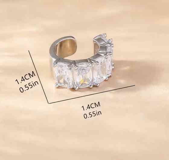 Кафф серьга без прокола с цирконием, клипса на ухо с камнями, ear cuff серебристый Киев