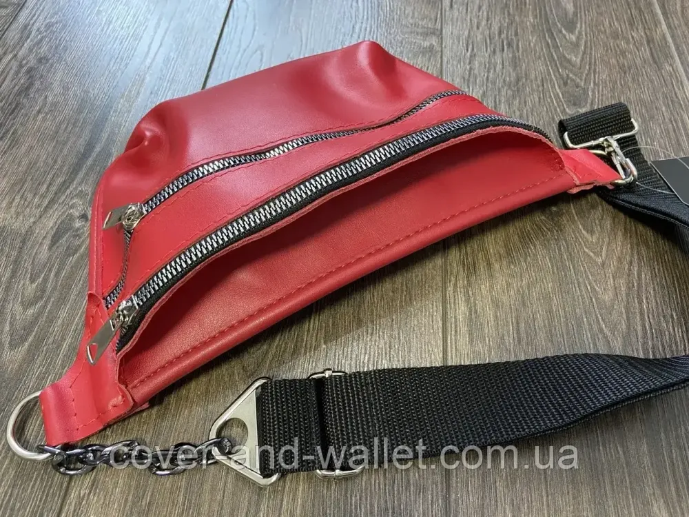 Модная женская сумка бананка из натуральной кожи красного цвета PS Leather Киев - изображение 4