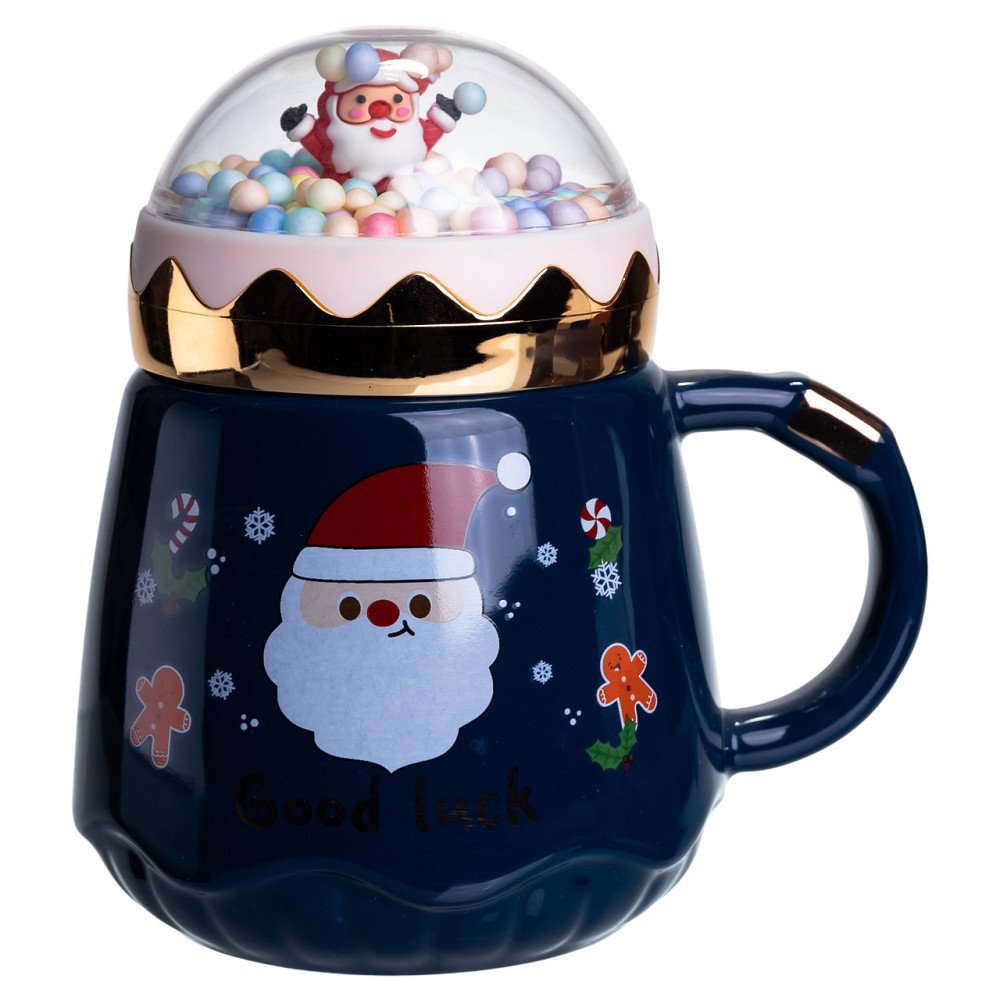 Yiwu Чашка порцелянова з кришкою Christmas 400 (мл) Синій Yiwu FM-CS-41B Коломия - фото 1