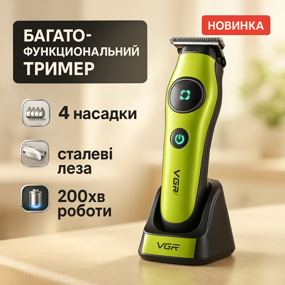 Професійний тример з набором насадок VGR, Машинка для стрижки волосся з мотором, Тример бездротовий BI-18 Львів - фото 3