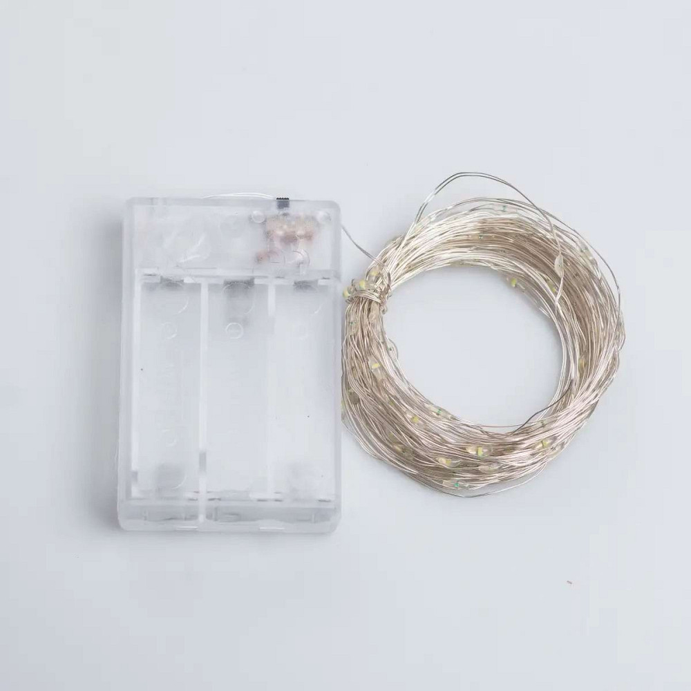 Гірлянда роса 10 метрів крапля на батарейках на 100 led білий дріт біла 100L10MWW Коломия - фото 2