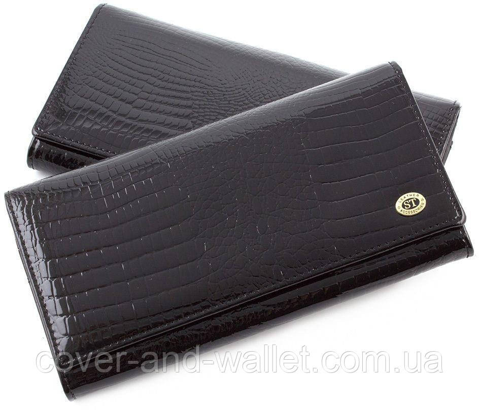 Черный женский лаковый кошелек из натуральной кожи на магнитах ST Leather Киев - изображение 1