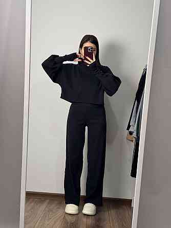 Женский базовый теплый костюм: кофта и штаны Турецкая Ангора Черный, 48/52 Одесса