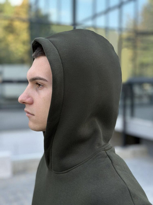 Тепле чоловіче худі на флісі з капюшоном хакі Pobedov 008 ЗИМА Київ - фото 4