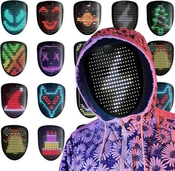 Интерактивная светодиодная LED маска с проекцией изображения со звуковыми эффектами и управлением же Киев