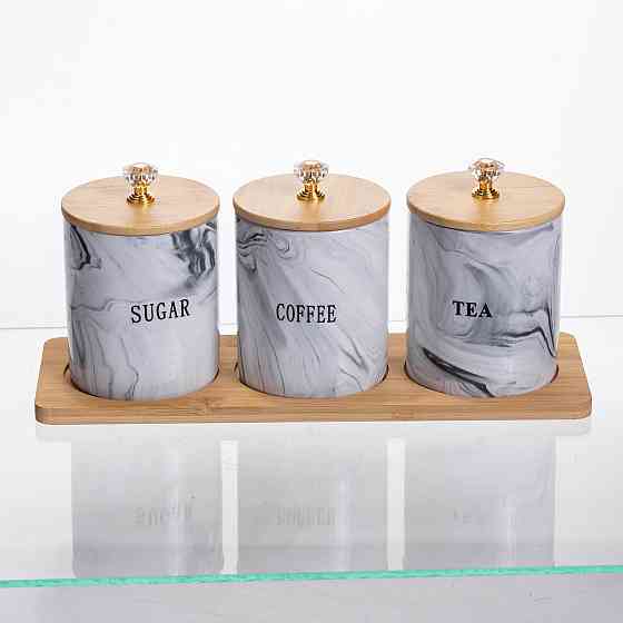 Набір порцелянових банок на підставці 3 шт по 350 (мл) Сірий SCT-662 Київ