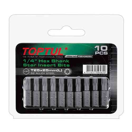 Набір насадок викруткових 1/4" TOPTUL L 25 мм T40 10 од. FSEA0840G Чернігів
