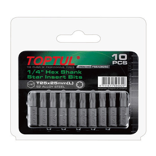 Набір насадок викруткових 1/4" TOPTUL L 25 мм T40 10 од. FSEA0840G Чернігів - фото 1