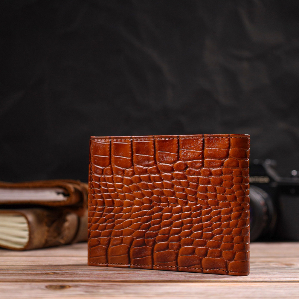 Фактурный мужской бумажник без застежки горизонтального формата из натуральной кожи с тиснением под крокодила CANPELLINI 21761 Киев - изображение 9