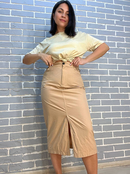 Юбка женская Mix Ray 4261 коттоновая французская длина с разрезом впереди капучино, капучино, S Киев - изображение 11