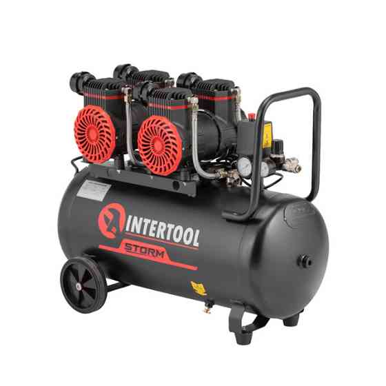 Компресор, 50 л, 2×1,5 кВт, 230 В, 8 атм, 500 л/хв, 2800 об/хв,  безмасляний, 4 циліндри, 63 дБ INTERTOOL PT-0038 Киев