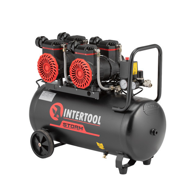 Компресор, 50 л, 2×1,5 кВт, 230 В, 8 атм, 500 л/хв, 2800 об/хв,  безмасляний, 4 циліндри, 63 дБ INTERTOOL PT-0038 Київ - фото 2