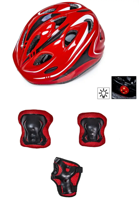 Защитный комплект (защита на колени, локти, ладони + шлем) "Роллер". Красный цвет Одесса - изображение 1