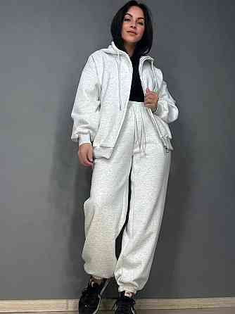 Костюм жіночий A-N 27066 спортивний оверсайз худі на блискавці та джогери сірий, сірий, M Київ