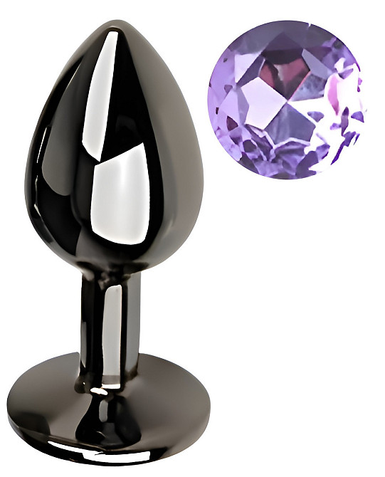Анальна пробка з кристалом EGZO - Dark Gray Round Plug Amethyst, size S Sex Aura Київ - фото 2