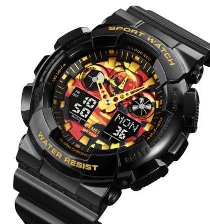 Годинник чоловічий наручний Skmei 1832 (Чорний з золотом та червоним) Київ