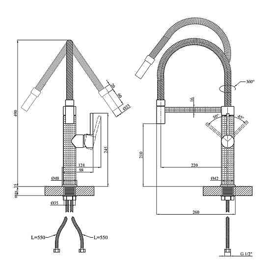 Смеситель для кухни с гибким изливом Kroner KRP Ersel - SCH03999 черный Киев