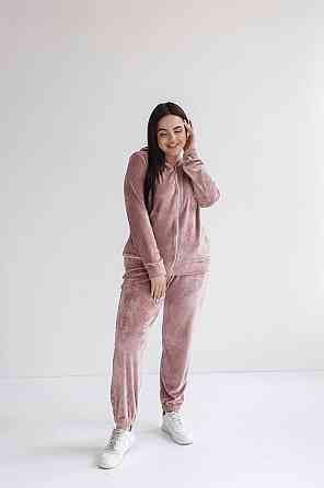 Женский велюровий костюм на змейке с капюшоном Розовый XXL Харьков
