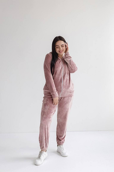 Женский велюровий костюм на змейке с капюшоном Розовый XXL Харьков - изображение 6