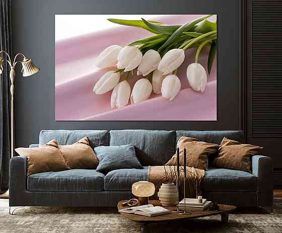 Картина полотно у вітальню / спальню  Білі Тюльпани   MLP_376 ( 60х30см ) 70x140 см Київ
