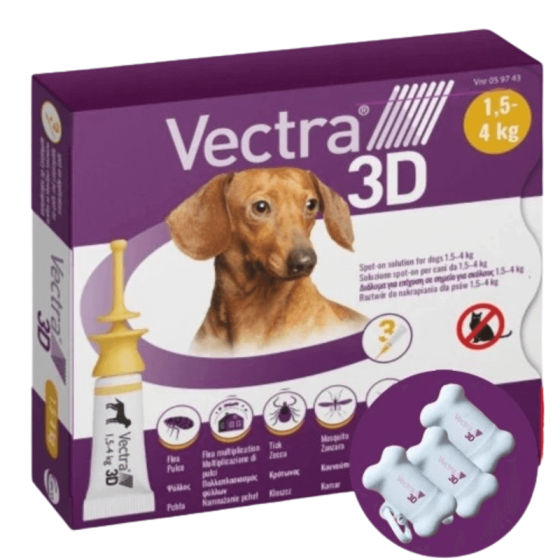 Ceva Вектра 3D Vectra 3D краплі для собак від кліщів і бліх 1,5-4 кг, 3x0,8 мл Київ
