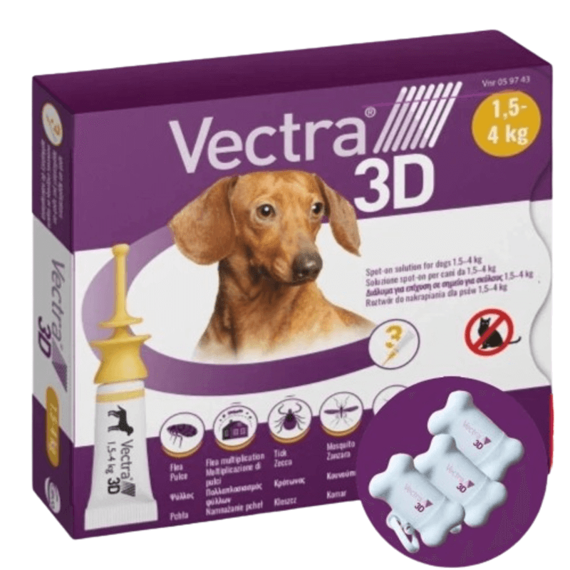 Ceva Вектра 3D Vectra 3D краплі для собак від кліщів і бліх 1,5-4 кг, 3x0,8 мл Київ - фото 1
