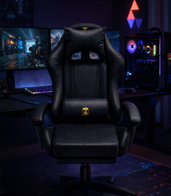 Геймерське крісло Primaveo з ергономічними подушками та висувною підставкою для ніг, Чорний Київ - фото 9