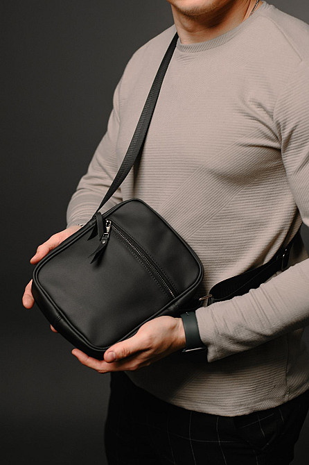 Сумка-мессенджер із натуральної шкіри, сумка через плече чоловіча SKILL Light (Чорна) Суми - фото 3