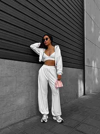 Жіночий костюм-трійка: кофта топ і штани велюр Молочний, 46/48 Одеса