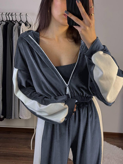 Жіночий прогулянковий костюм-двійка: кофта та штани велюр Графіт, 46/48 Одеса - фото 1