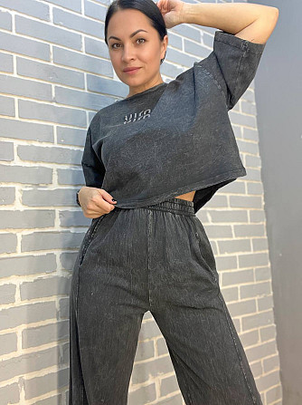 Костюм жіночий Coast Moda 4207 варений з короткою футболкою оверсайз та брюками рівними від стегна ч Одеса - фото 2