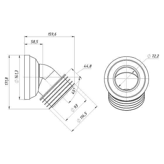 Коліно OPTIMUM для унітазу 45 ° D115 пластик з ущільненням OPTI 30515/147 Киев