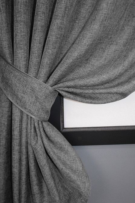 Комплект коротких штор VR-Textil Лен Мешковина № 108ш Серый 130х170см 2 шт (35-0117) Киев - изображение 4